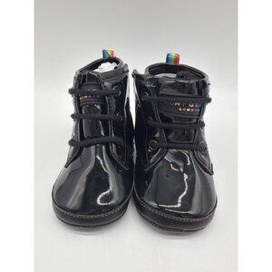 Kurt Geiger London Infant Black Patent Leather Boots Size 3 With Rainbow Pull Ta